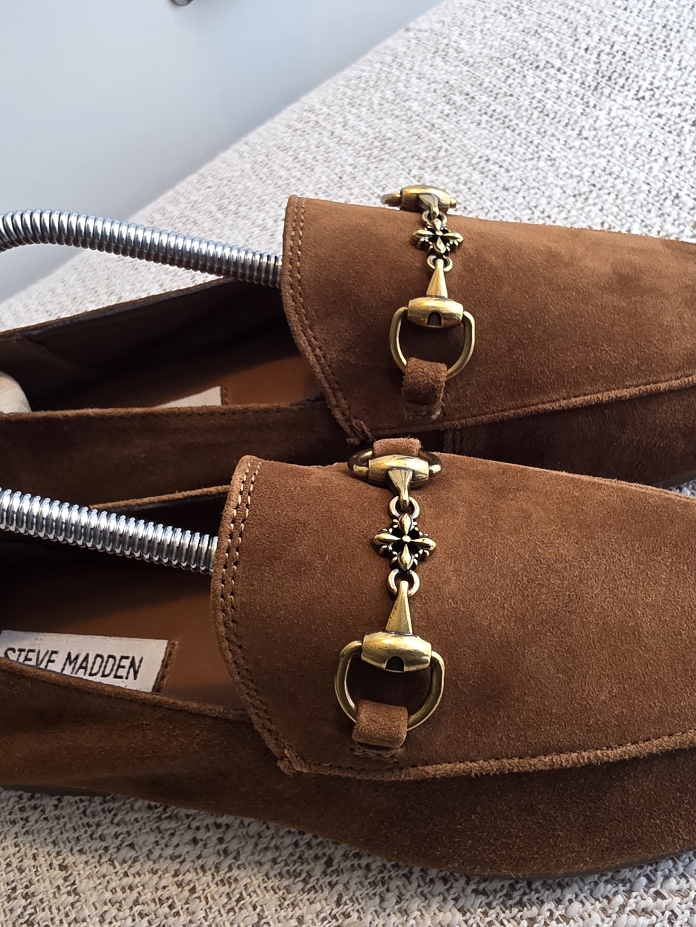 Steve Madden Brown Suede Loafers with Gold Hardware